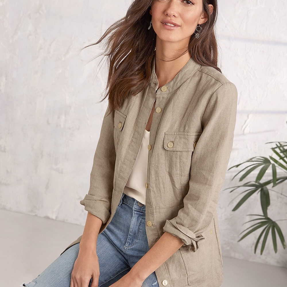 Linen Cargo Shirt Jacket - Picture 2 of 9
